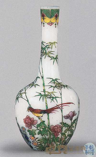 20世纪 料胎画珐琅花鸟纹小瓶 高8.9cm